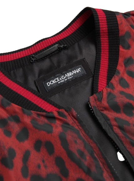 Dolce & Gabbana Red Leopard Bomber Short Coat Jacket