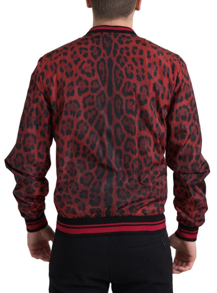 Dolce & Gabbana Red Leopard Bomber Short Coat Jacket