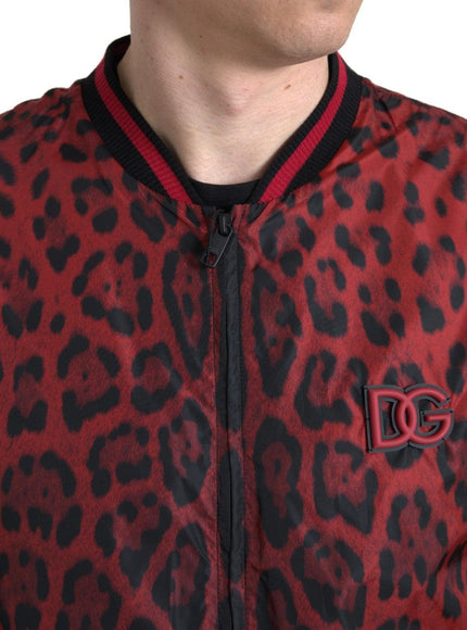 Dolce & Gabbana Red Leopard Bomber Short Coat Jacket