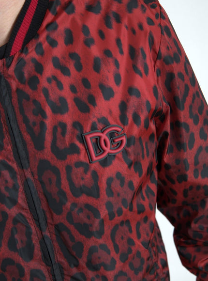 Dolce & Gabbana Red Leopard Bomber Short Coat Jacket