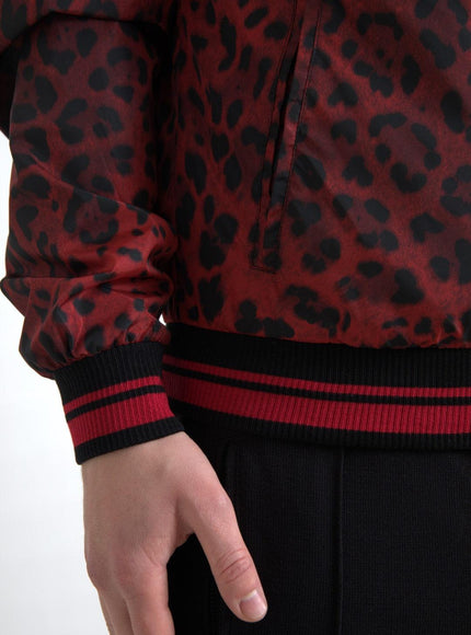 Dolce & Gabbana Red Leopard Bomber Short Coat Jacket