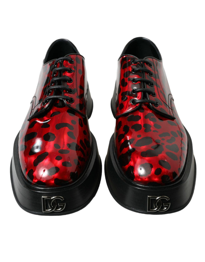 Dolce & Gabbana Red Leopard Calfskin Lace Up Derby Dress Shoes - Ellie Belle