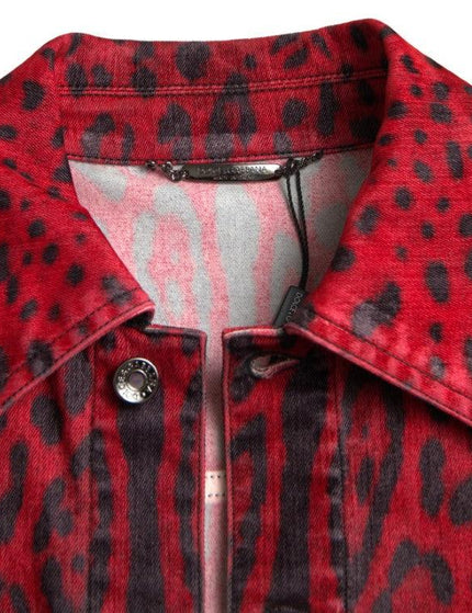 Dolce & Gabbana Red Leopard Cotton Collared Denim Jacket - Ellie Belle