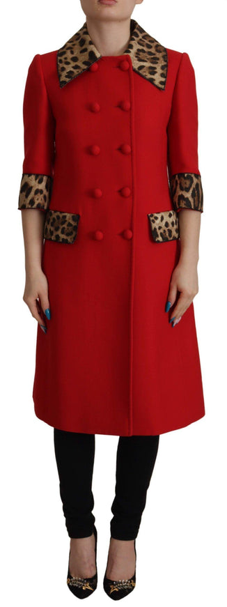 Dolce & Gabbana Red Leopard Wool Trenchcoat Jacket - Ellie Belle