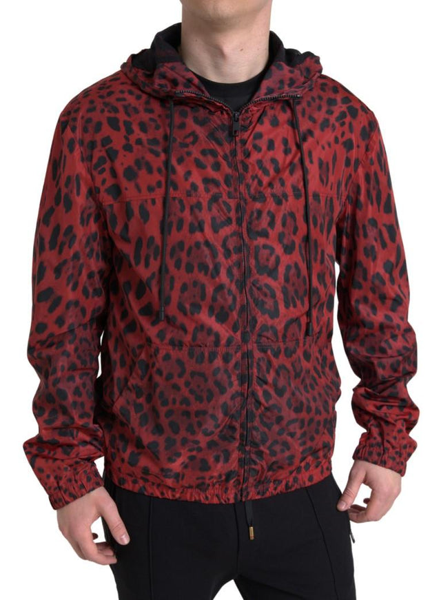 Dolce & Gabbana Red Leopard Hooded Bomber Full Zip Jacket - Ellie Belle