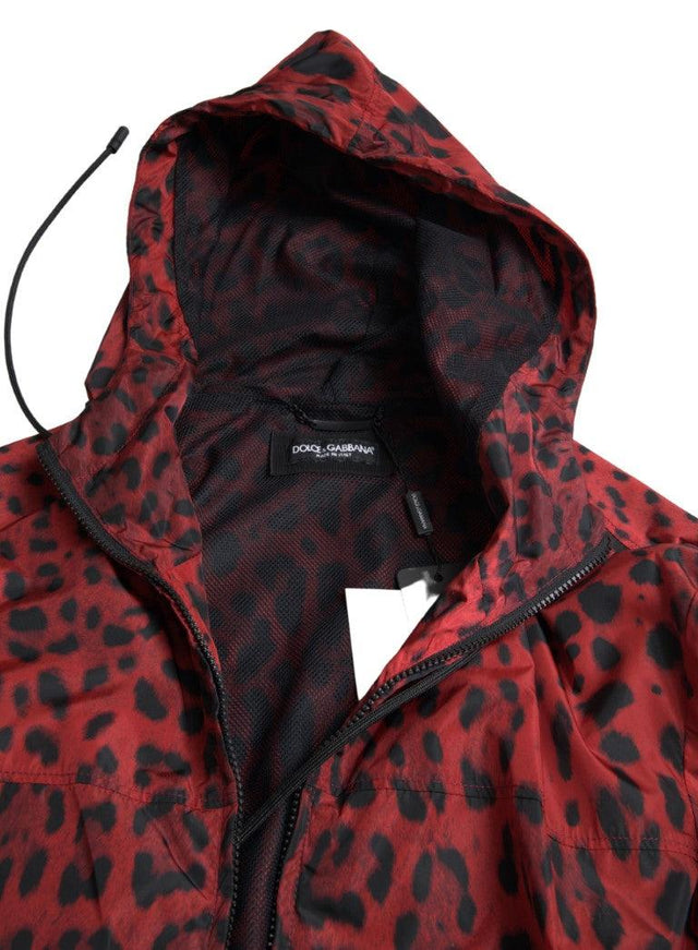 Dolce & Gabbana Red Leopard Hooded Bomber Full Zip Jacket - Ellie Belle