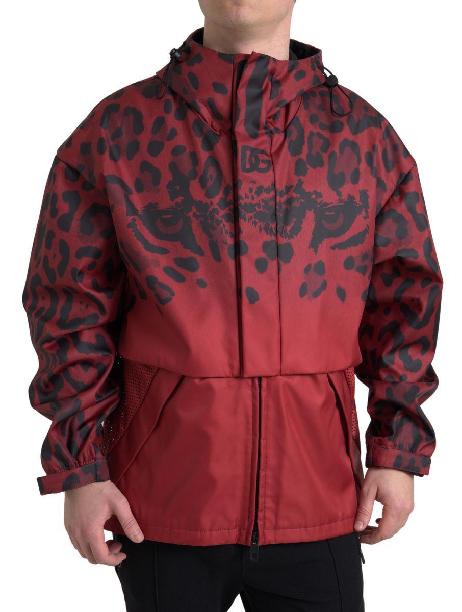 Dolce & Gabbana Red Leopard Hooded Rain Coat Jacket - Ellie Belle