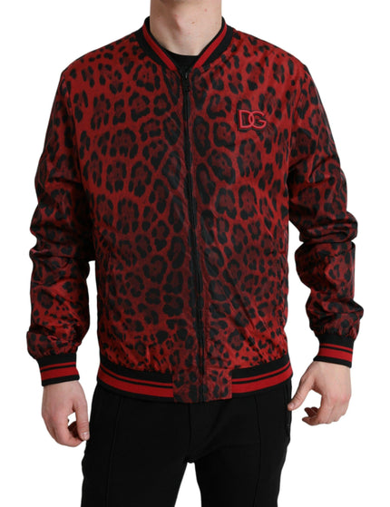 Dolce & Gabbana Red Leopard Nylon Bomber Full Zip Jacket - Ellie Belle