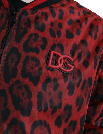 Dolce & Gabbana Red Leopard Nylon Bomber Full Zip Jacket - Ellie Belle