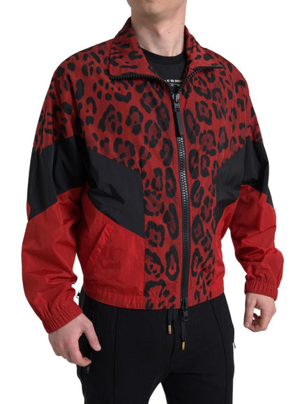 Dolce & Gabbana Red Leopard Nylon Full Zip Sweater