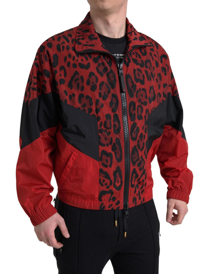 Dolce & Gabbana Red Leopard Nylon Full Zip Sweater - Ellie Belle