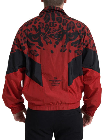 Dolce & Gabbana Red Leopard Nylon Full Zip Sweater