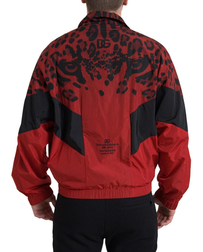 Dolce & Gabbana Red Leopard Nylon Full Zip Sweater - Ellie Belle