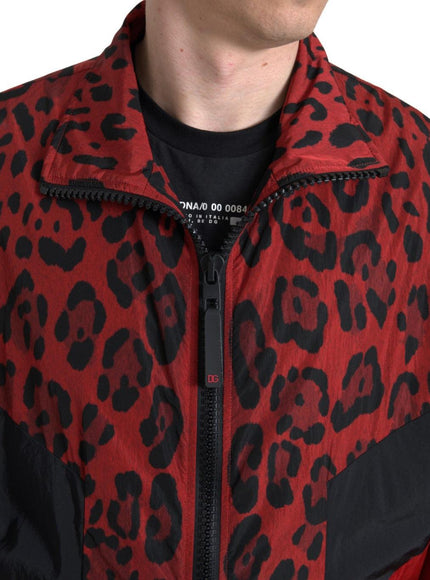 Dolce & Gabbana Red Leopard Nylon Full Zip Sweater