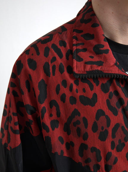 Dolce & Gabbana Red Leopard Nylon Full Zip Sweater