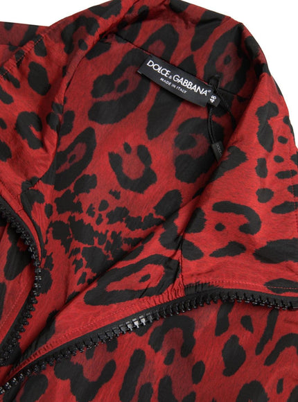 Dolce & Gabbana Red Leopard Nylon Full Zip Sweater