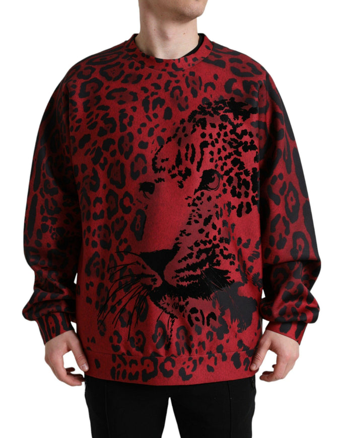 Dolce & Gabbana Red Leopard Print Crewneck Pullover Sweater - Ellie Belle