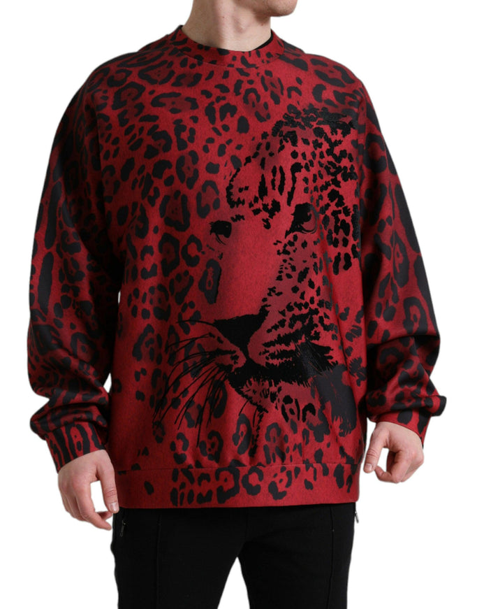 Dolce & Gabbana Red Leopard Print Crewneck Pullover Sweater - Ellie Belle