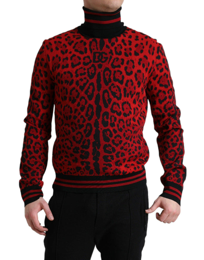 Dolce & Gabbana Red Leopard Print Turtleneck Pullover Sweater - Ellie Belle