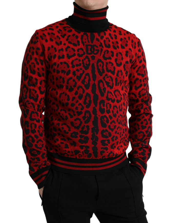 Dolce & Gabbana Red Leopard Print Turtleneck Pullover Sweater - Ellie Belle