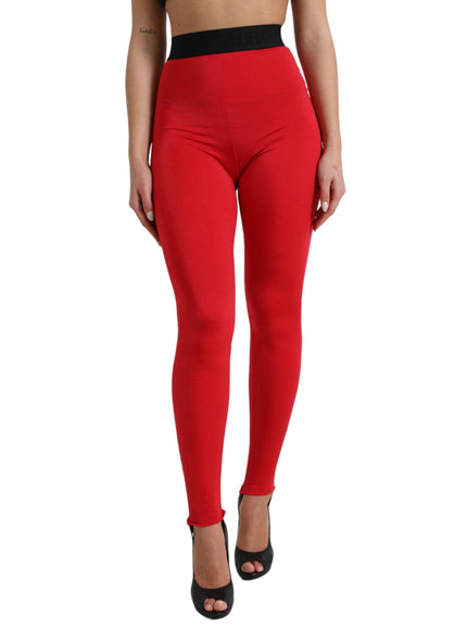 Dolce & Gabbana Red Nylon DG Logo Slim Leggings Pants - Ellie Belle