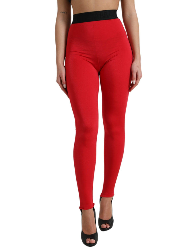 Dolce & Gabbana Red Nylon DG Logo Slim Leggings Pants - Ellie Belle