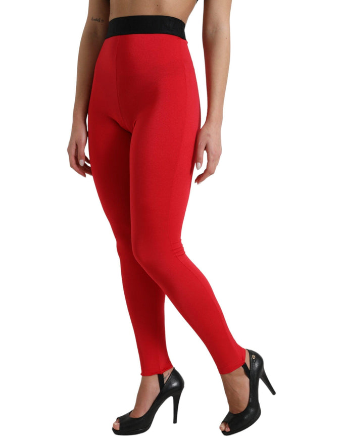 Dolce & Gabbana Red Nylon DG Logo Slim Leggings Pants - Ellie Belle