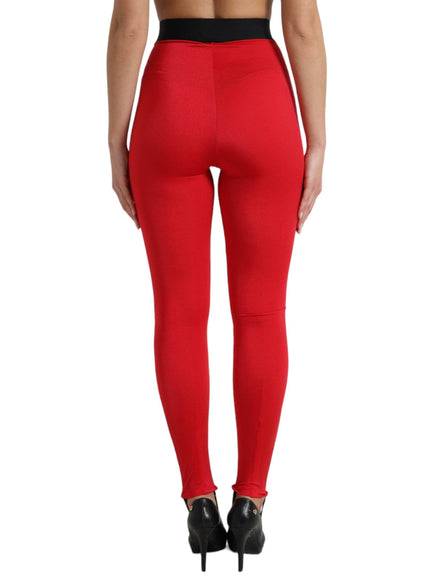 Dolce & Gabbana Red Nylon DG Logo Slim Leggings Pants - Ellie Belle
