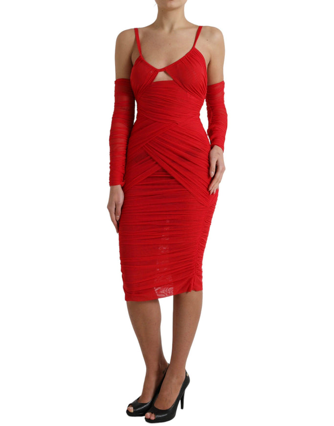 Dolce & Gabbana Red Nylon Stretch Cut Out Midi Dress - Ellie Belle