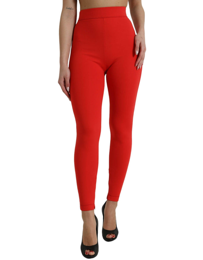 Dolce & Gabbana Red Nylon Stretch Slim Leggings Pants - Ellie Belle