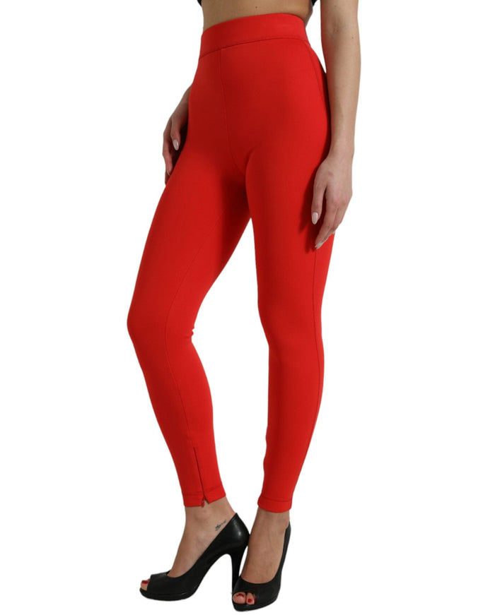 Dolce & Gabbana Red Nylon Stretch Slim Leggings Pants - Ellie Belle