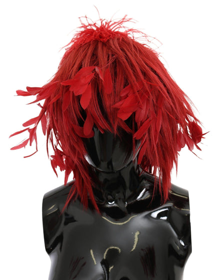 Dolce & Gabbana Red Ostrich Rooster Feather Leather Fashion Hat - Ellie Belle