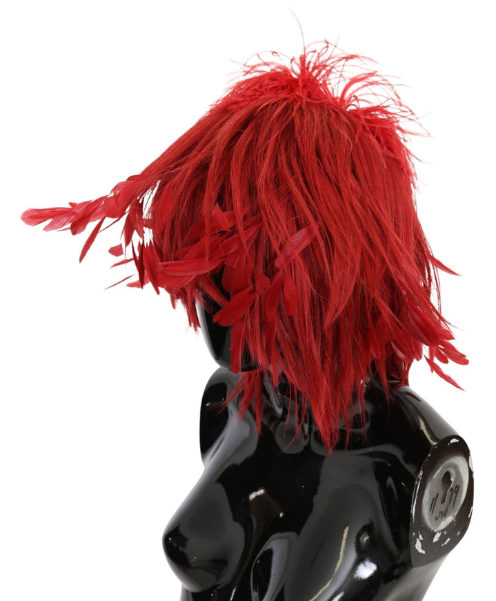 Dolce & Gabbana Red Ostrich Rooster Feather Leather Fashion Hat - Ellie Belle