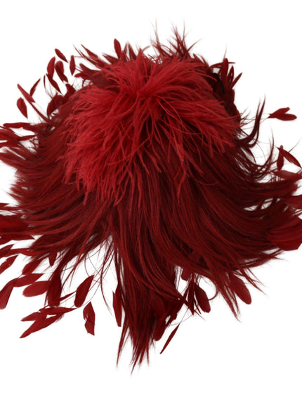 Dolce & Gabbana Red Ostrich Rooster Feather Leather Fashion Hat - Ellie Belle