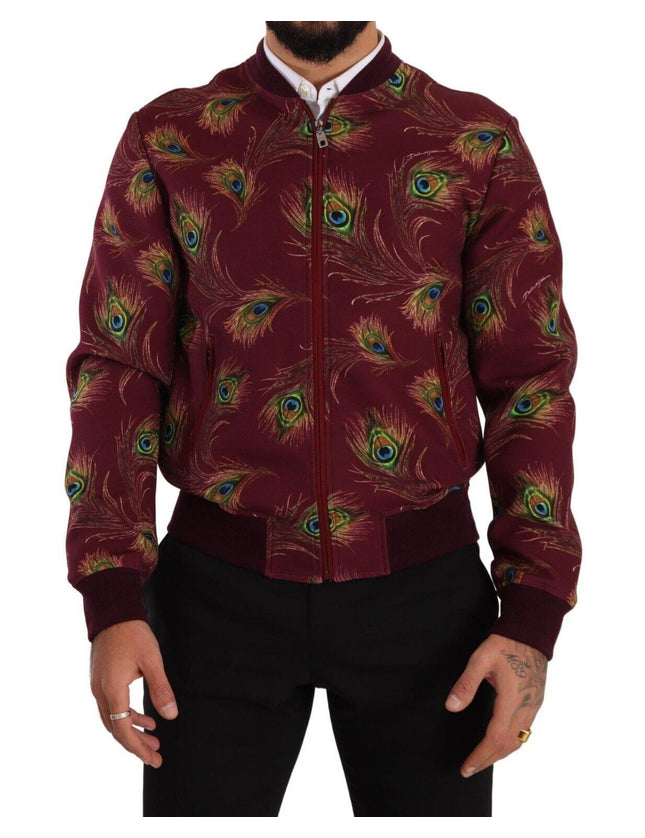 Dolce & Gabbana Red Peacock Polyester Stretch Full Zip Jacket - Ellie Belle