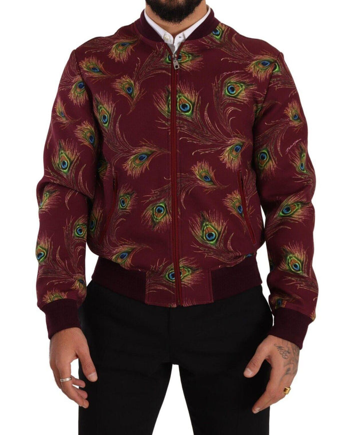 Dolce & Gabbana Red Peacock Polyester Stretch Full Zip Jacket - Ellie Belle