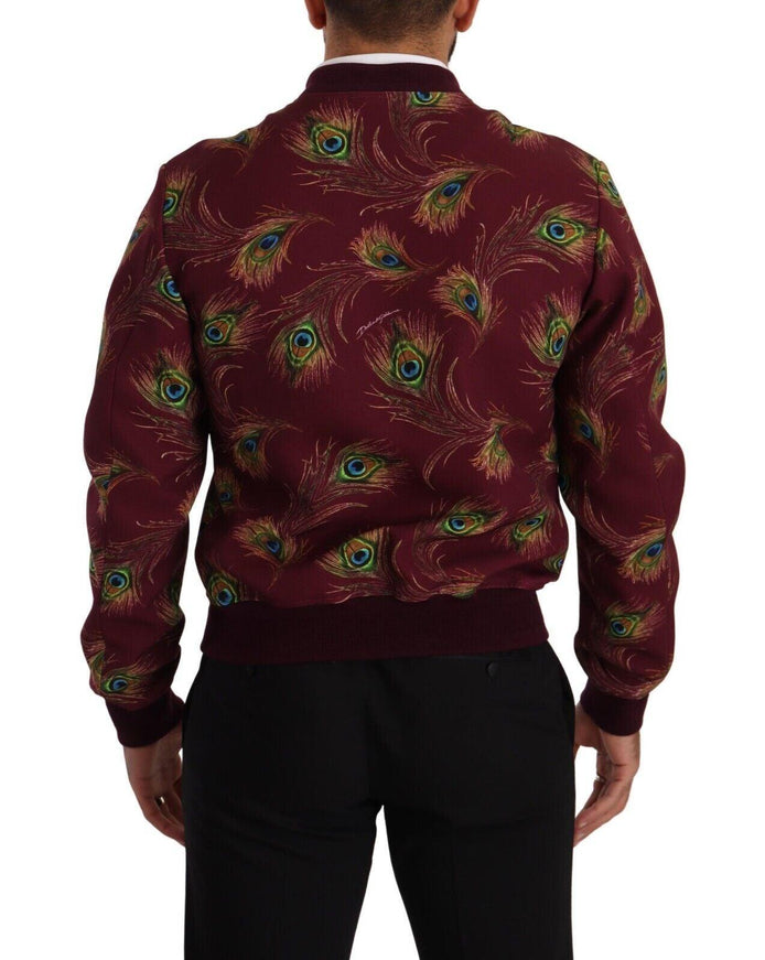 Dolce & Gabbana Red Peacock Polyester Stretch Full Zip Jacket - Ellie Belle