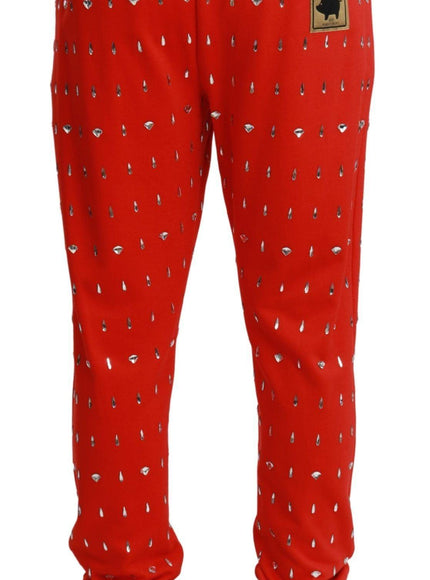 Dolce & Gabbana Red Piggy Bank Cotton Crystal Trousers Pants