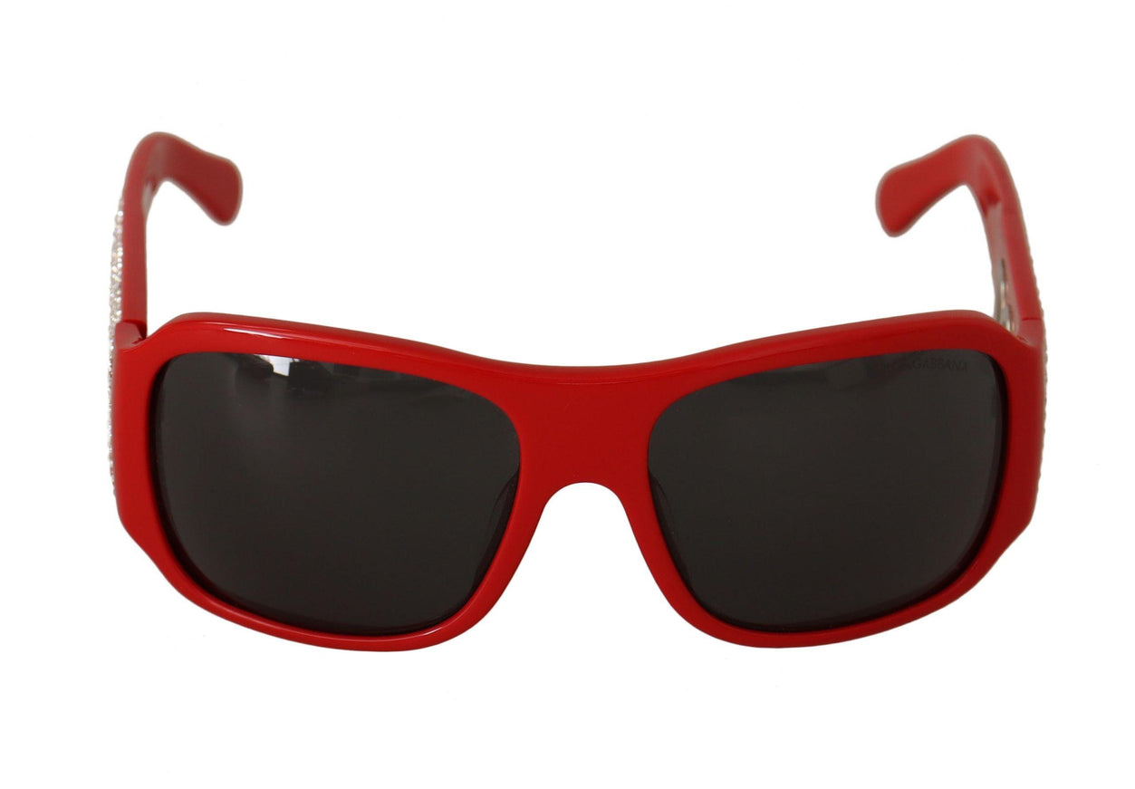 Dolce & Gabbana Red Plastic Swarovski Stones Gray Lens Sunglasses - Ellie Belle