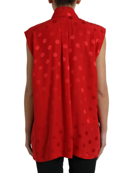 Dolce & Gabbana Red Polka Dot Sleeveless Collared Blouse Top - Ellie Belle