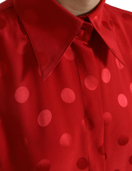 Dolce & Gabbana Red Polka Dot Sleeveless Collared Blouse Top - Ellie Belle