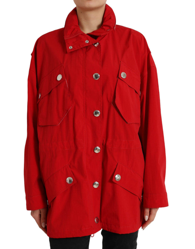 Dolce & Gabbana Red Polyester Hooded Button Rain Coat Jacket - Ellie Belle