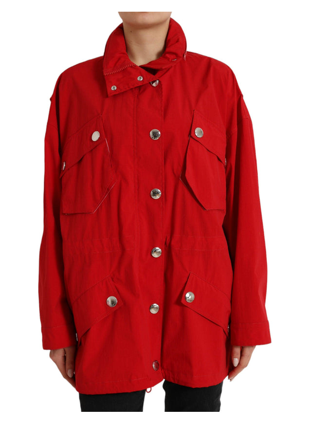 Dolce & Gabbana Red Polyester Hooded Button Rain Coat Jacket - Ellie Belle