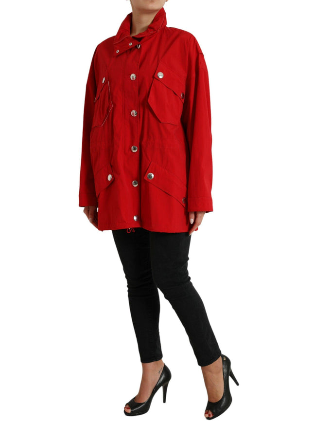 Dolce & Gabbana Red Polyester Hooded Button Rain Coat Jacket - Ellie Belle