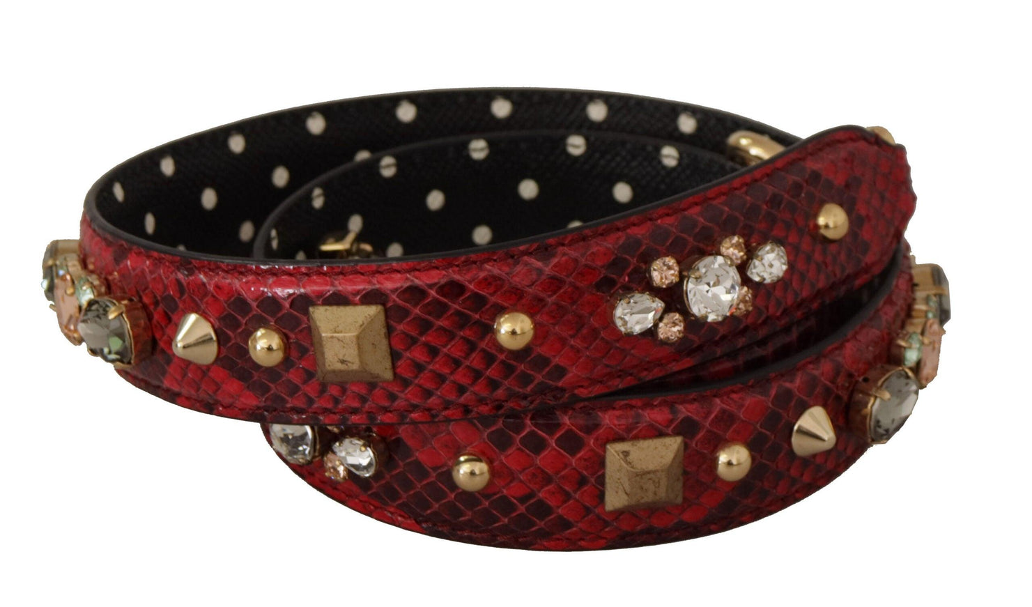 Dolce & Gabbana Red Python Leather Crystals Reversible Shoulder Strap - Ellie Belle