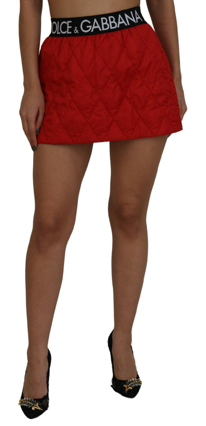 Dolce & Gabbana Red Quilted Nylon High Waist A-line Mini Skirt - Ellie Belle