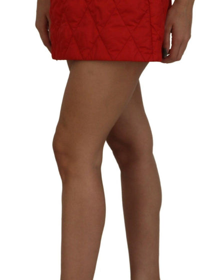 Dolce & Gabbana Red Quilted Nylon High Waist A-line Mini Skirt - Ellie Belle