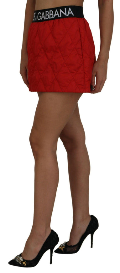 Dolce & Gabbana Red Quilted Nylon High Waist A-line Mini Skirt - Ellie Belle