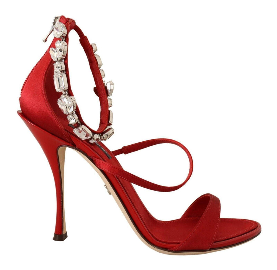 Dolce & Gabbana Red Satin Crystals Sandals Keira Heels Shoes - Ellie Belle