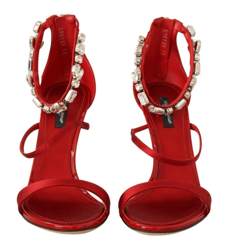 Dolce & Gabbana Red Satin Crystals Sandals Keira Heels Shoes - Ellie Belle